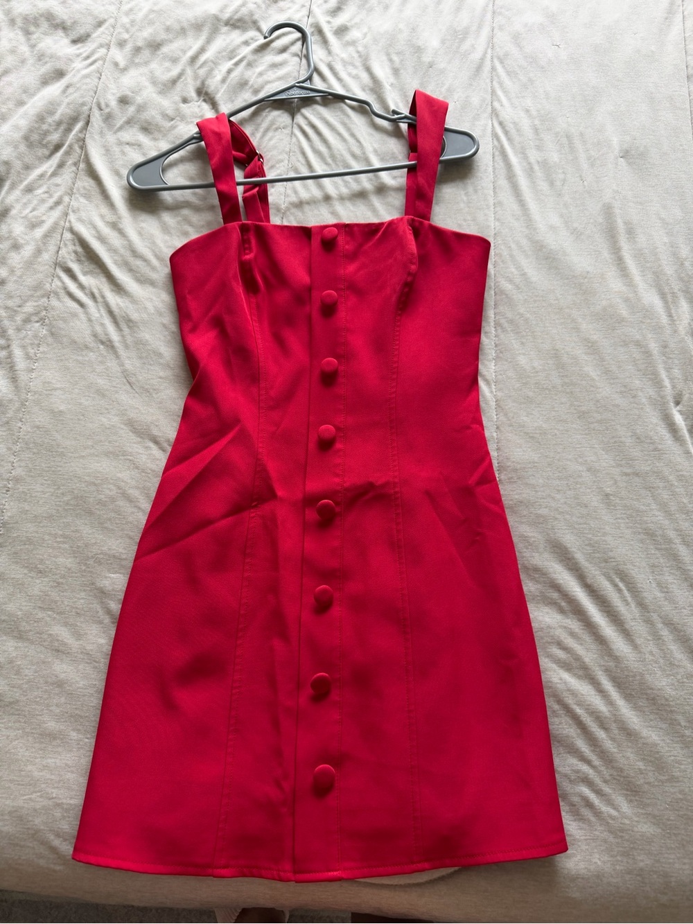 Billy J Red Button-Front Mini Dress with Wide Straps